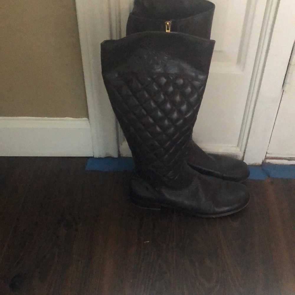 Vince Camuto Brown Leather Quilted Riding Boots - Picture 8 of 10